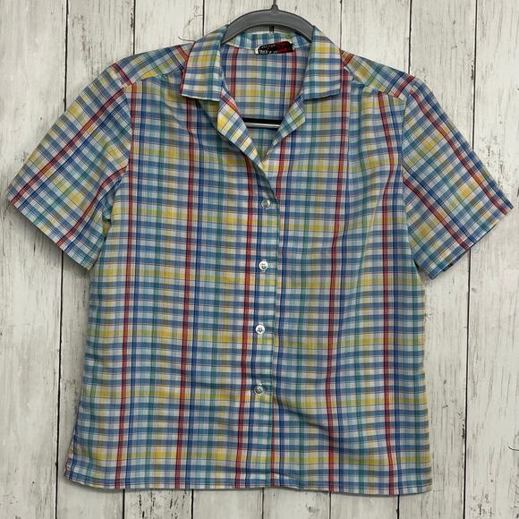 Bryn Mawr Plaid Short Sleeve Button Down Cottage Picnic Light Vintage Shirt 10 - Picture 1 of 7